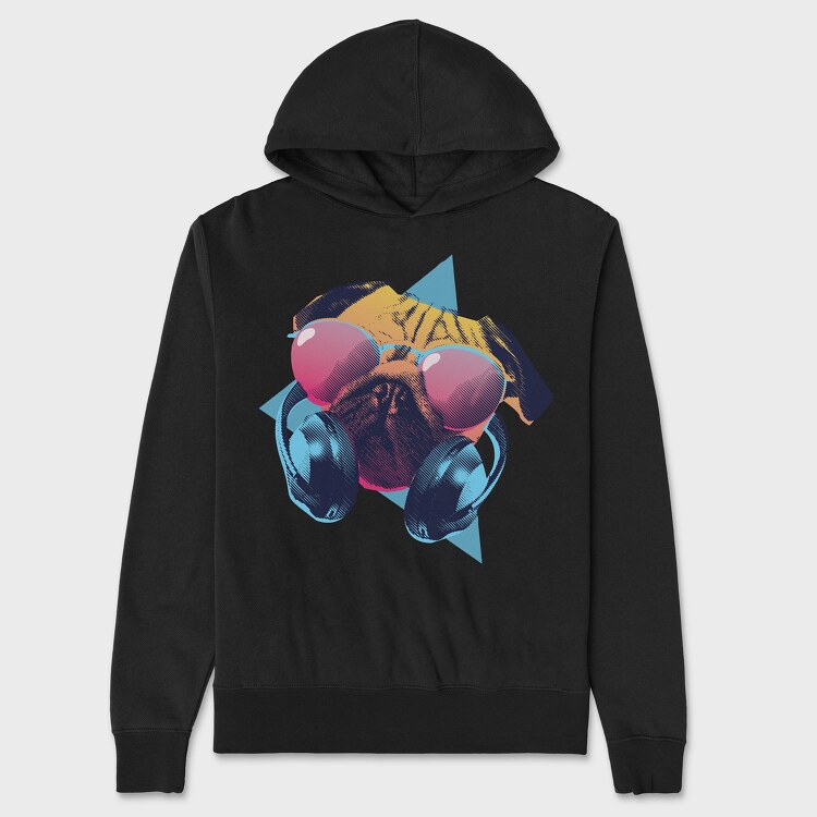 Retro Pug, Hanorac Oversize Barbati (Unisex)