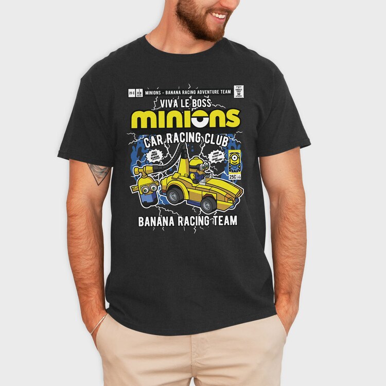 Minions Banana Racing Car, Tricou Barbati (Unisex)