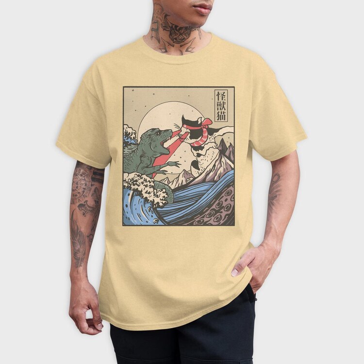 Kaiju Vs Cat, Tricou Barbati (Unisex)