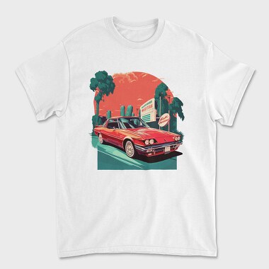 Retro Classic Car Greenish Landscape, Tricou Barbati (Unisex)