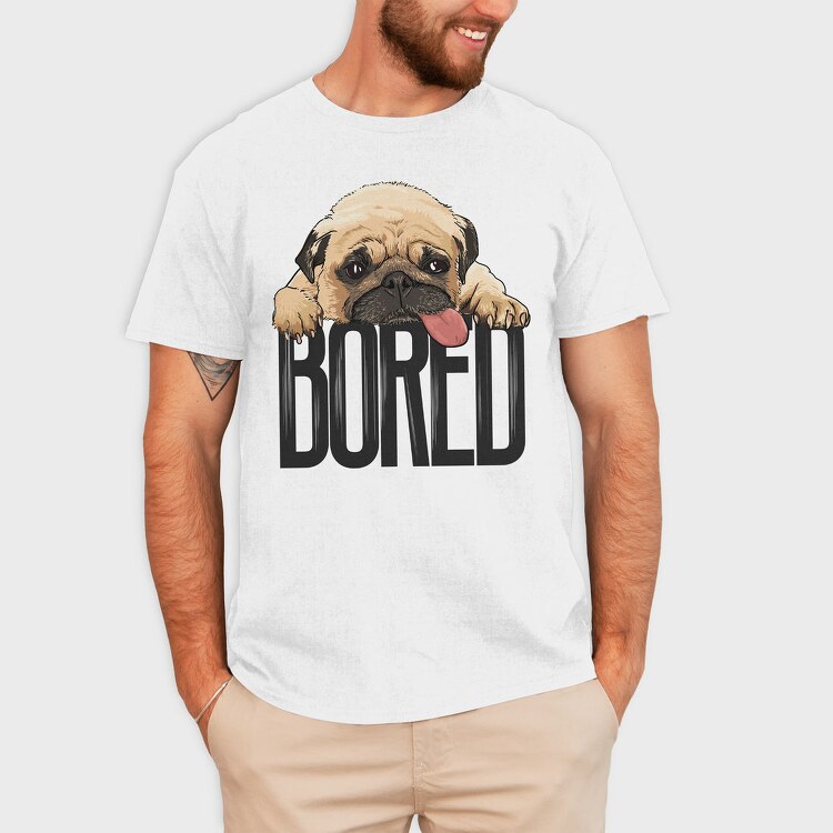 Pug Bored Tongue Out, Tricou Barbati (Unisex)
