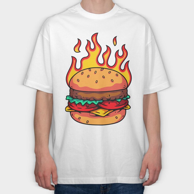 Flaming Burger Feast, Tricou Oversize Barbati (Unisex)