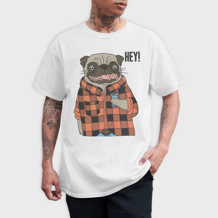 Pug Hey Plaid, Tricou Barbati (Unisex)