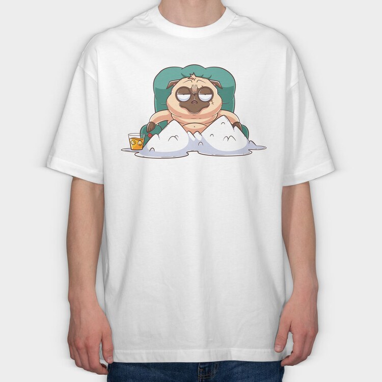 Pug Lounging Drink, Tricou Oversize Barbati (Unisex)