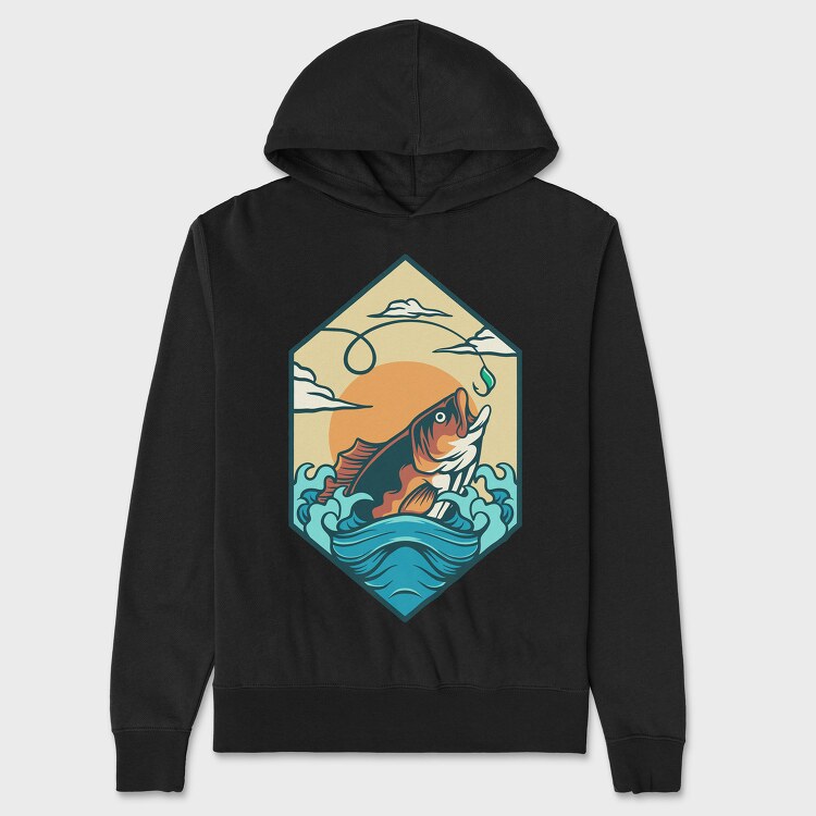 Bass Fishing Illustration 4, Hanorac Oversize Barbati (Unisex)