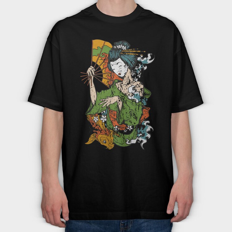 Geisha Koi Fan, Tricou Oversize Barbati (Unisex)