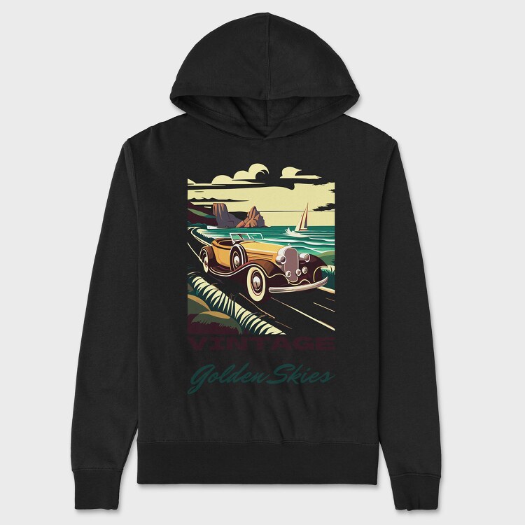 Vintage Car Driving Coastal Road 2, Hanorac Oversize Barbati (Unisex)