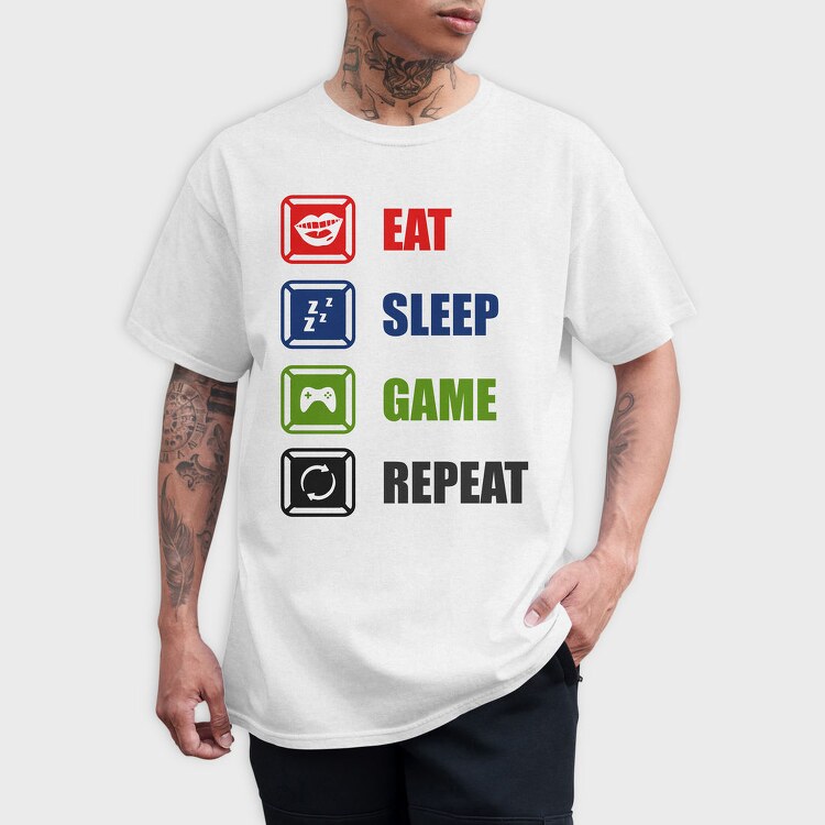 Eat Sleep Game Repeat, Tricou Barbati (Unisex)