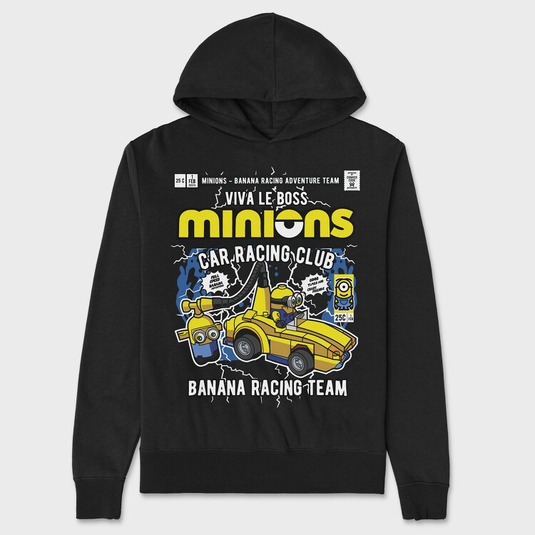 Minions Banana Racing Car, Hanorac Oversize Barbati (Unisex)