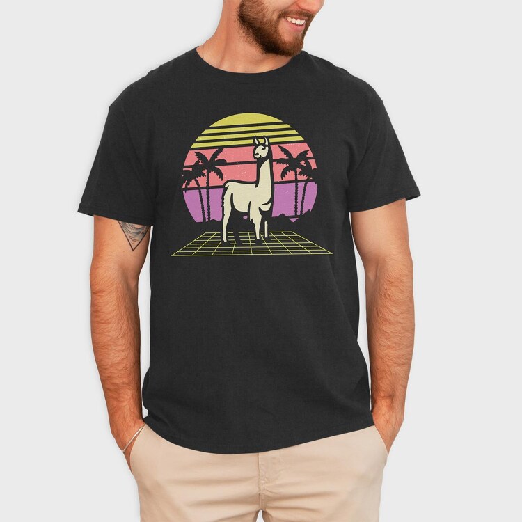 Retro Llama, Tricou Barbati (Unisex)