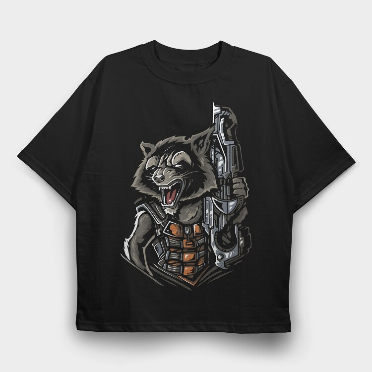 Cyber Raccoon, Tricou Oversize Barbati (Unisex)