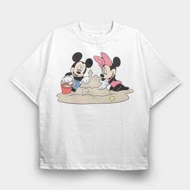 Mickey Minnie Sandcastle, Tricou Oversize Barbati (Unisex)