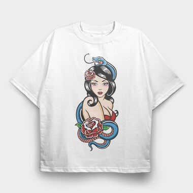 Snake Rose Beauty, Tricou Oversize Barbati (Unisex)