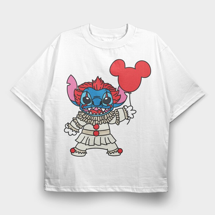 Stitch Clown Balloon, Tricou Oversize Barbati (Unisex)