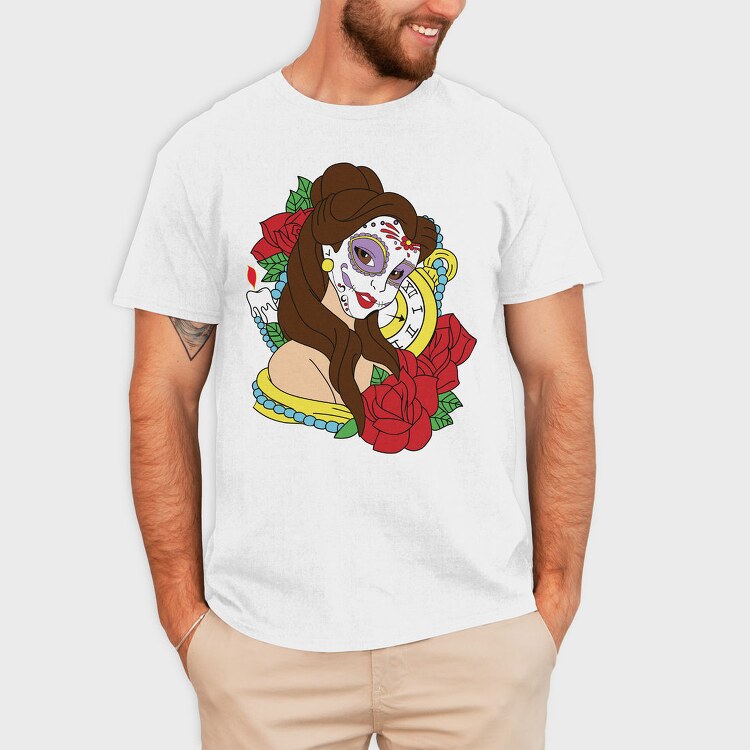 Sugar Skull Rose Clock, Tricou Barbati (Unisex)