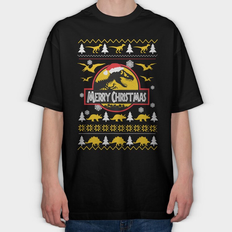 Dino Xmas, Tricou Oversize Barbati (Unisex)
