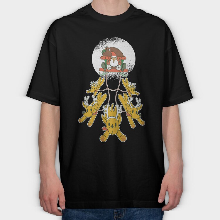 Santa Sleigh Reindeer, Tricou Oversize Barbati (Unisex)