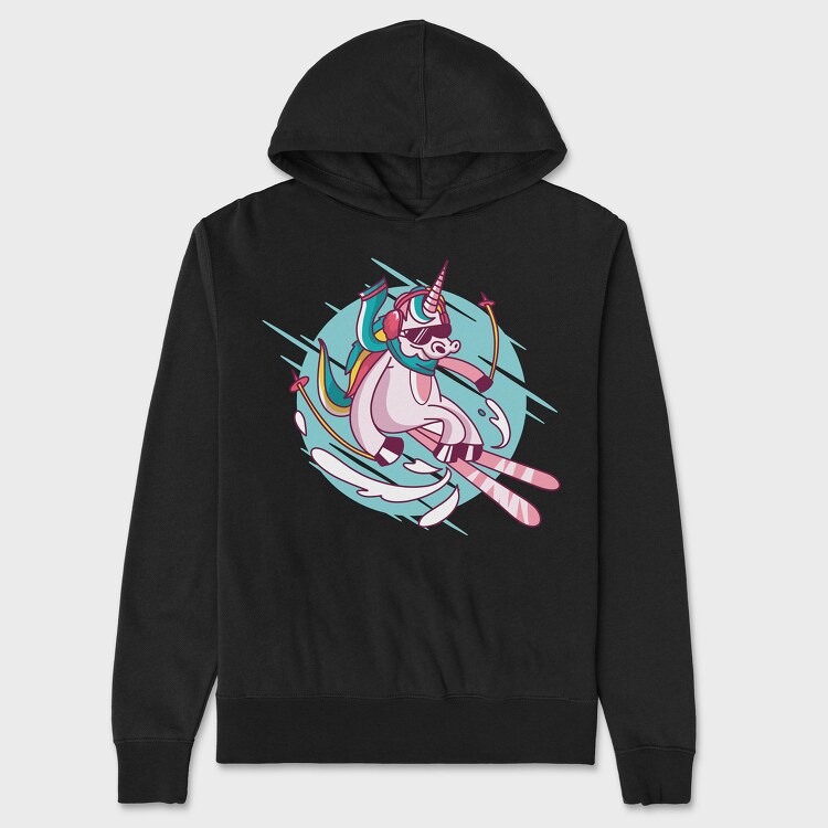 Skiing Unicorn, Hanorac Oversize Barbati (Unisex)