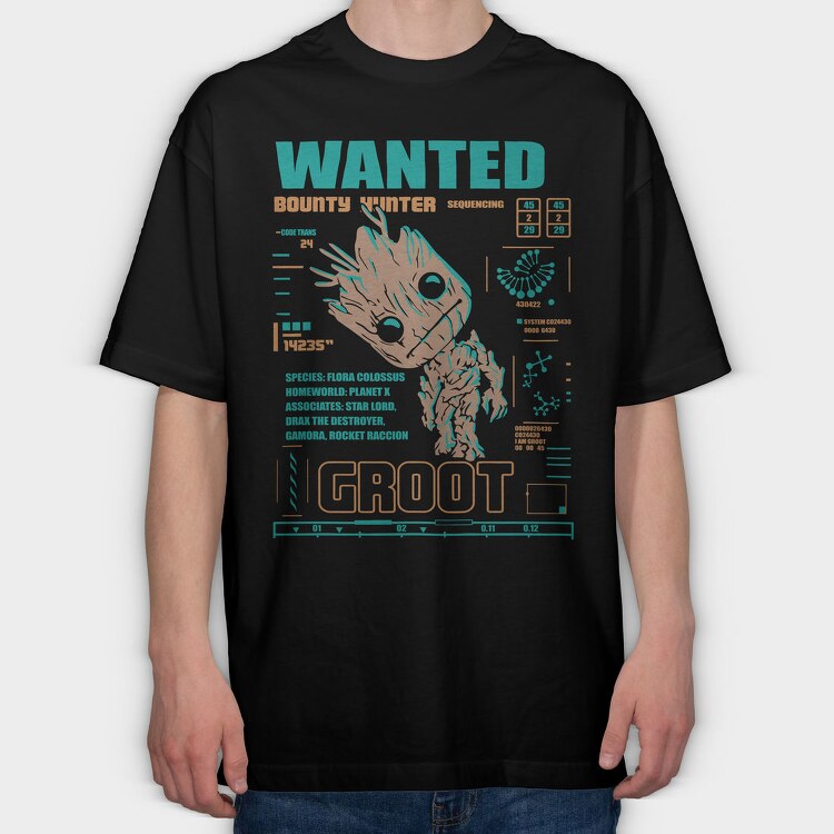 Wanted Bounty Hunter Groot, Tricou Oversize Barbati (Unisex)