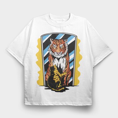 Tiger Cat Embrace, Tricou Oversize Barbati (Unisex)