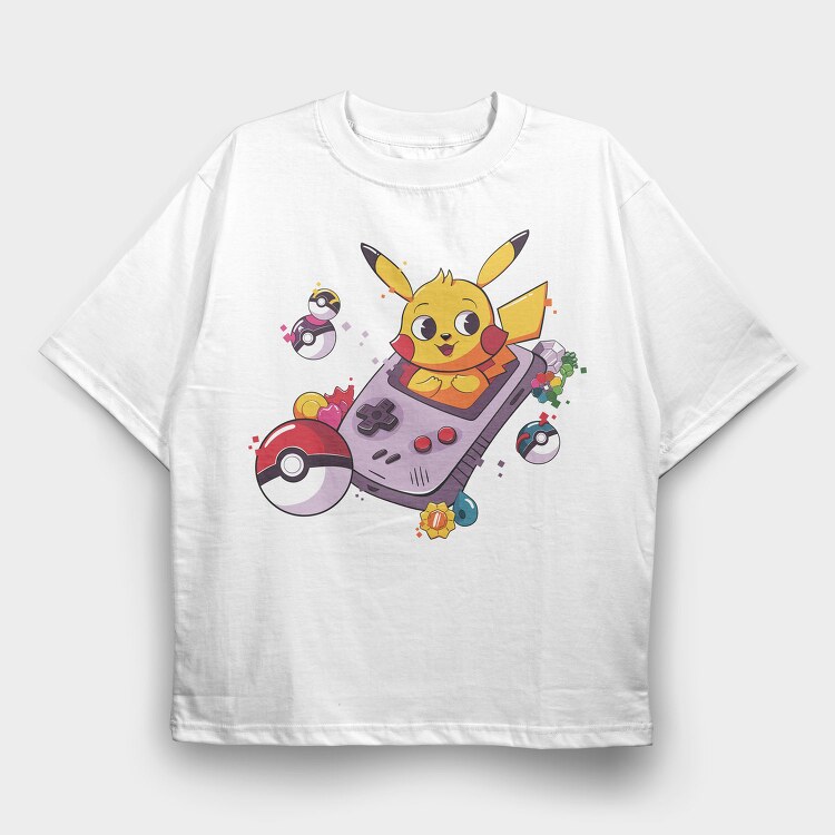Pikachu Gameboy, Tricou Oversize Barbati (Unisex)