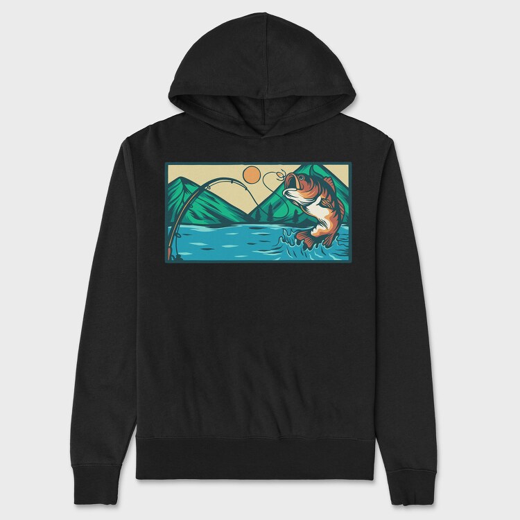 Bass Fishing Illustration 5, Hanorac Oversize Barbati (Unisex)