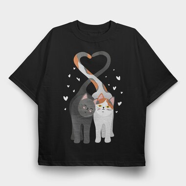 Cat Love Heart, Tricou Oversize Barbati (Unisex)