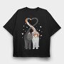 Cat Love Heart, Tricou Oversize Barbati (Unisex)