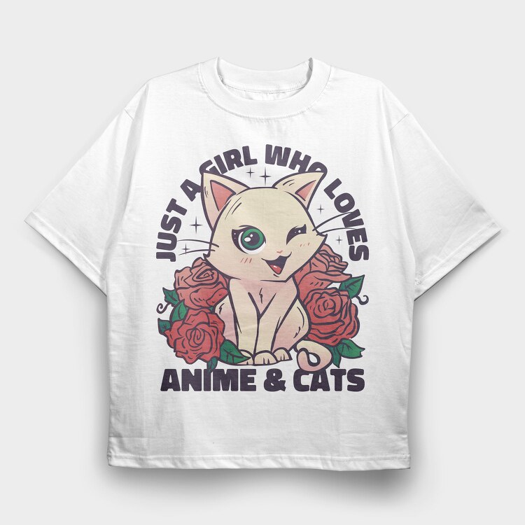 Cat Rose Anime, Tricou Oversize Barbati (Unisex)
