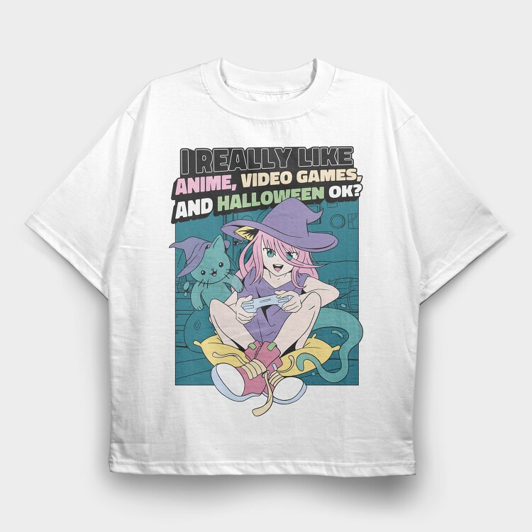 Halloween Gaming Witch, Tricou Oversize Barbati (Unisex)