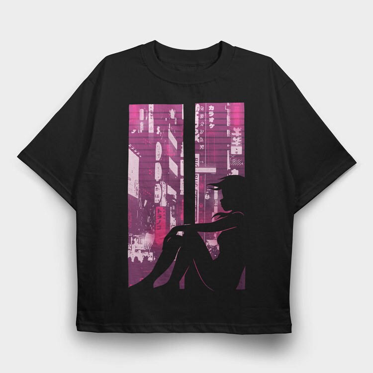 Karaoke Neon City, Tricou Oversize Barbati (Unisex)