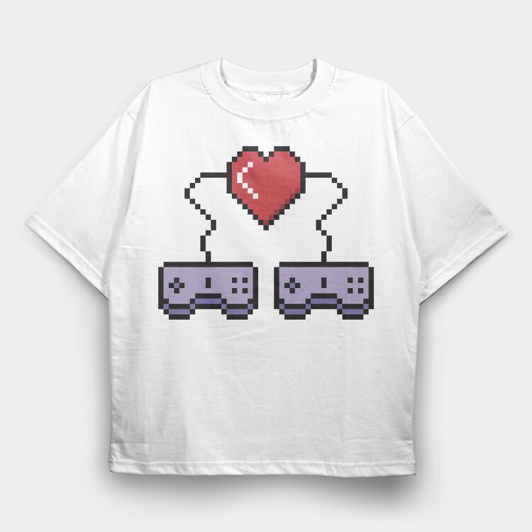 Pixelated Love, Tricou Oversize Barbati (Unisex)