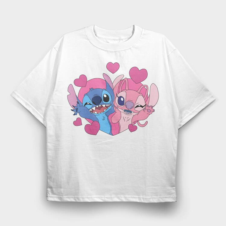 Stitch Love Heart, Tricou Oversize Barbati (Unisex)