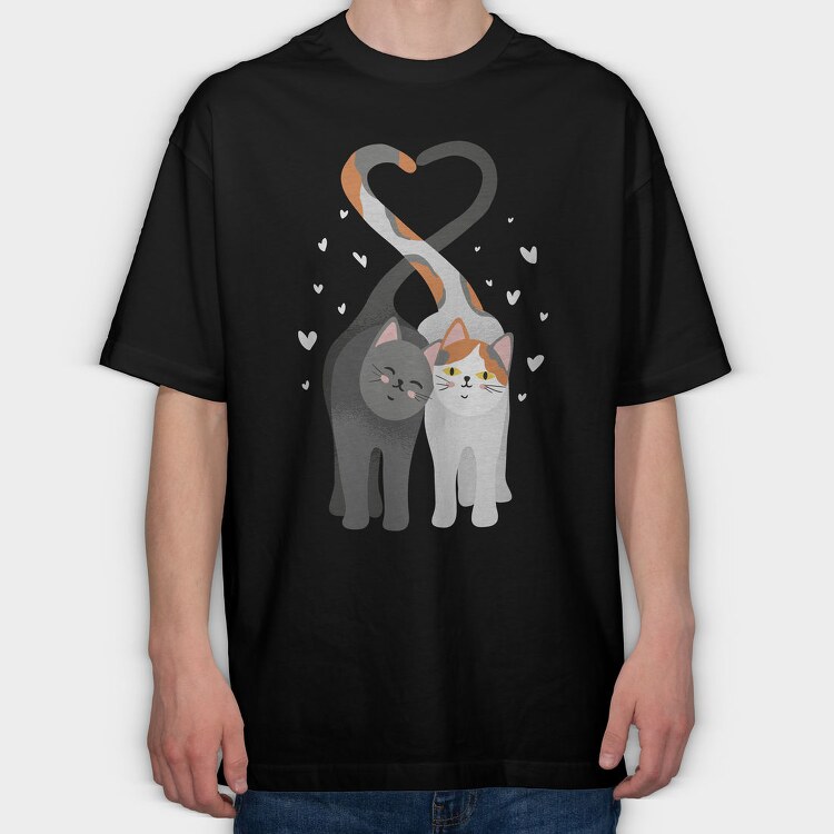 Cat Love Heart, Tricou Oversize Barbati (Unisex)