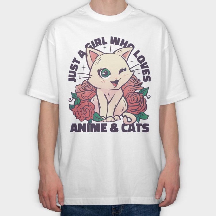Cat Rose Anime, Tricou Oversize Barbati (Unisex)