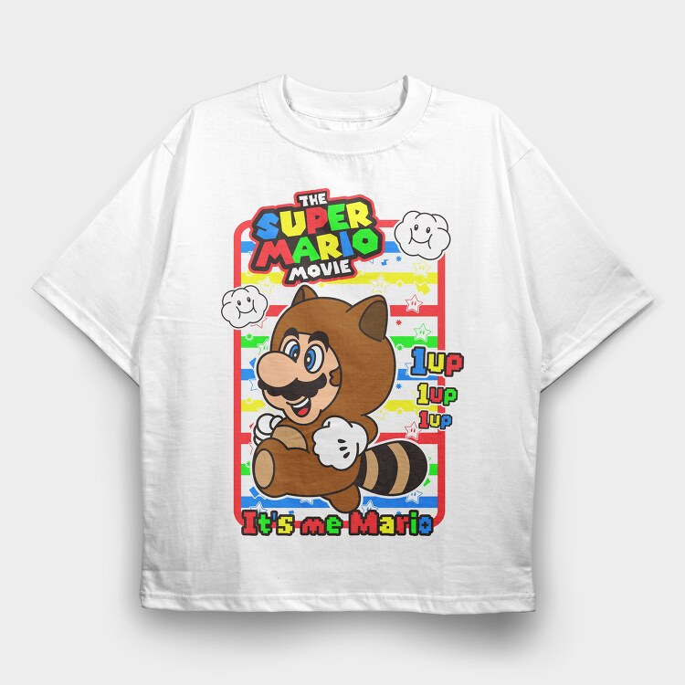 Mario Raccoon 1up, Tricou Oversize Barbati (Unisex)