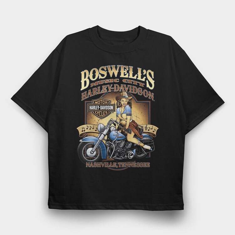 Boswell Music City Biker Girl Nashville, Tricou Oversize Barbati (Unisex)