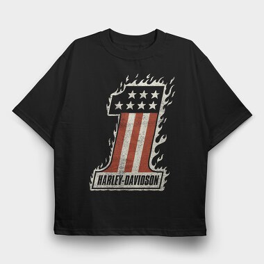 Harley Davidson Flames Stars Flag, Tricou Oversize Barbati (Unisex)