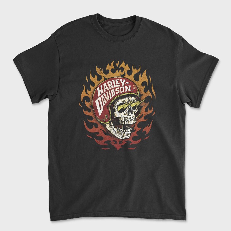 Harley Davidson Flaming Skull, Tricou Barbati (Unisex)