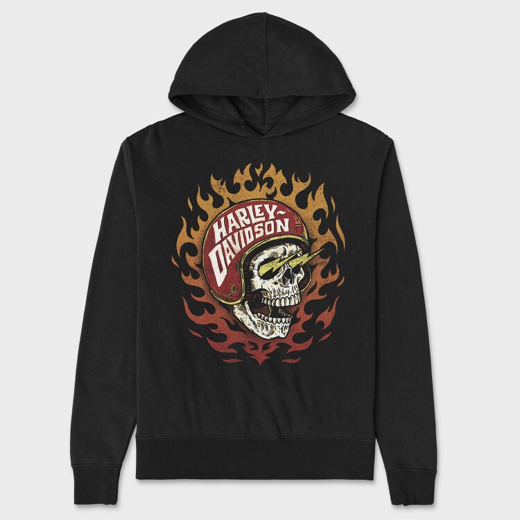 Harley Davidson Flaming Skull, Hanorac Oversize Barbati (Unisex)