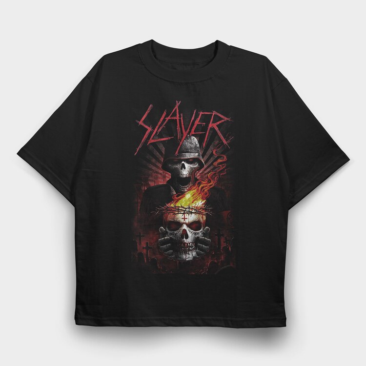Slayer Skull Flames Crosses, Tricou Oversize Barbati (Unisex)