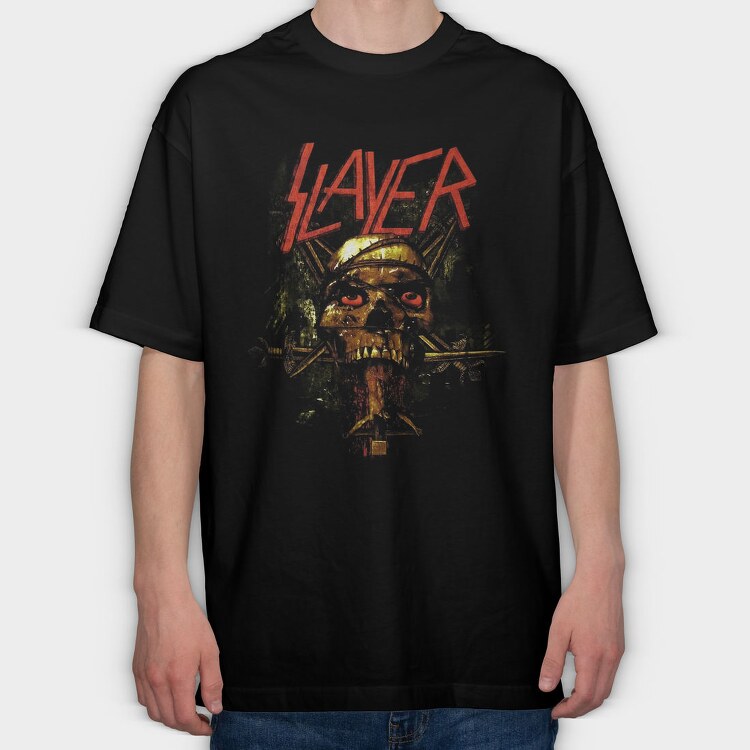 Slayer Skull Flames Crosses 5, Tricou Oversize Barbati (Unisex)