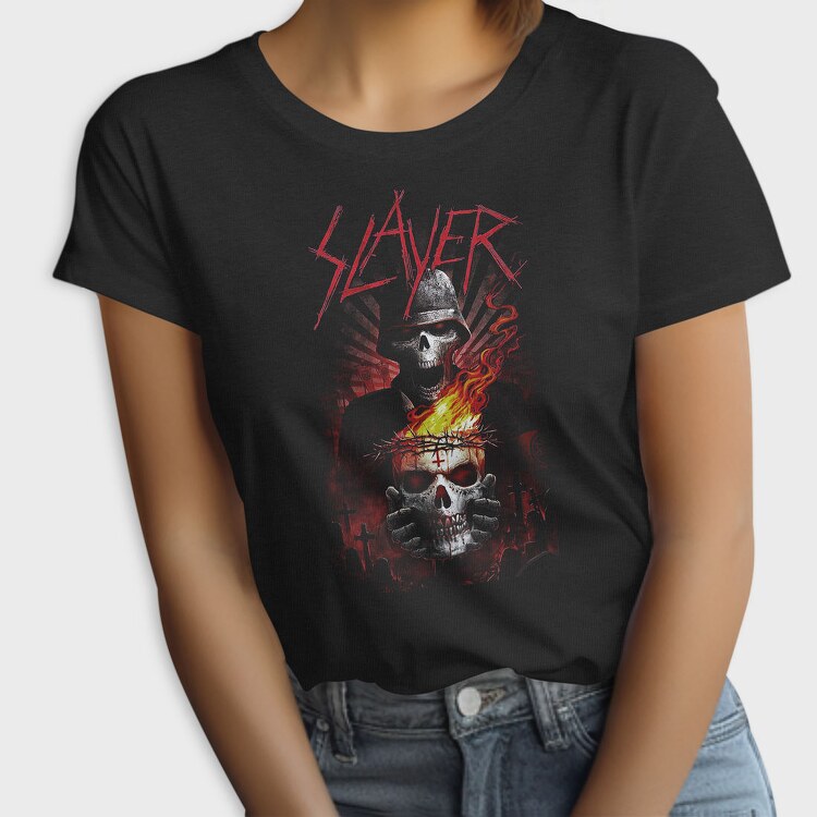 Slayer Skull Flames Crosses, Tricou Femei