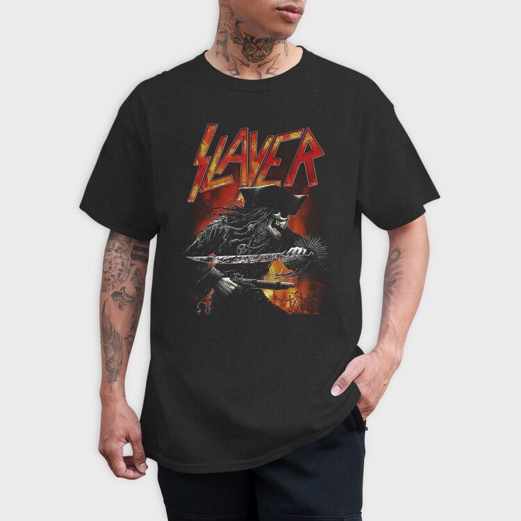 Slayer Flames Pentagram Eyes, Tricou Barbati (Unisex)
