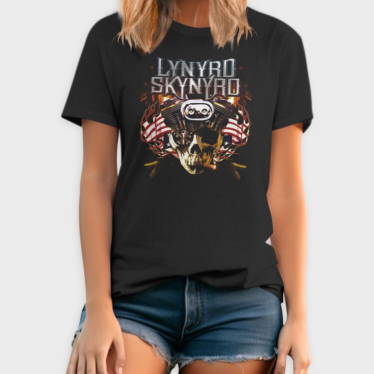 Lynnyrd Skynyrd Flames Flag Skull, Tricou Barbati (Unisex)
