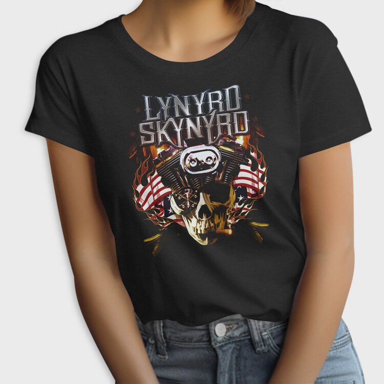 Lynnyrd Skynyrd Flames Flag Skull, Tricou Femei