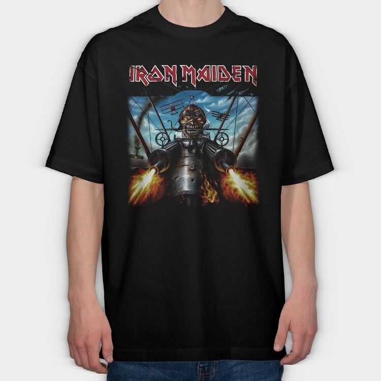 Iron Maiden Robot Face Flames, Tricou Oversize Barbati (Unisex)