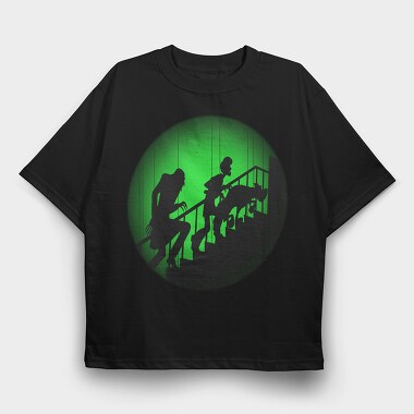 Zombie Walking Stairs Ghoul Green Light, Tricou Oversize Barbati (Unisex)