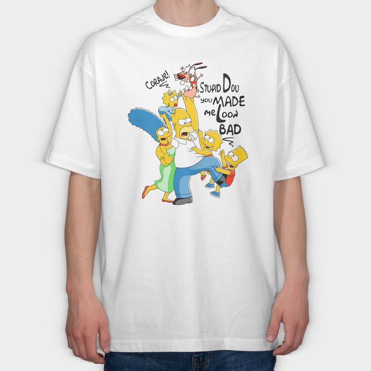 Simpsons Coraje Stupid Dou Me Loon Bad, Tricou Oversize Barbati (Unisex)