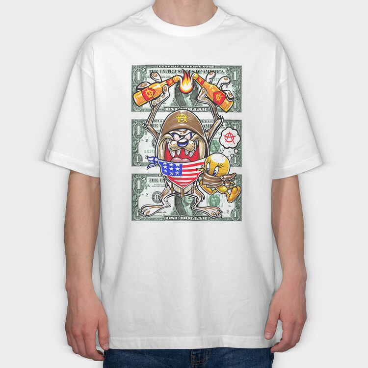 Daffy Duck Money Anarchy Urban Art, Tricou Oversize Barbati (Unisex)